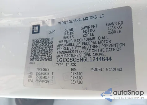 2020 Chevrolet Colorado 2Wd Long Box Lt from USA, damaged, VIN 1GCGSCEN5L1244644